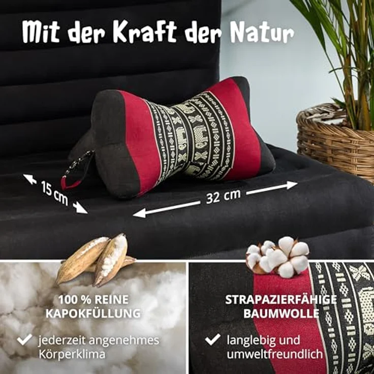 livasia Nackenstützkissen Knochenkissen, vegan und handgefertigt, Ø 15x32cm, Kapok – Bild 5
