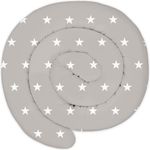 Totsy Baby XXL Bettschlange Bettkissen Stillkissen Bettrolle Bettkantenschutz Zierkissen Bettumrandung Schlange XL Handmade Weiße Sterne auf Grau 300 cm