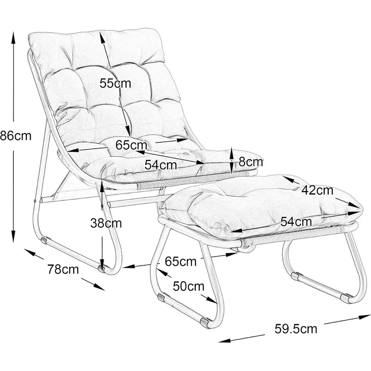 LVHOM Sessel mit Hocker, Gepolsterter Loungesessel aus Cord mit Metallgestell, ergonomischer Relaxsessel für Wohnzimmer und Schlafzimmer, Dunkelblau – Bild 2