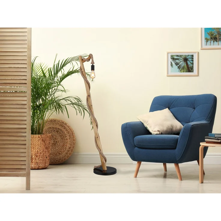 LED Stehleuchte mit Hanfseil und Holzstab, Höhe 150cm – Bild 7