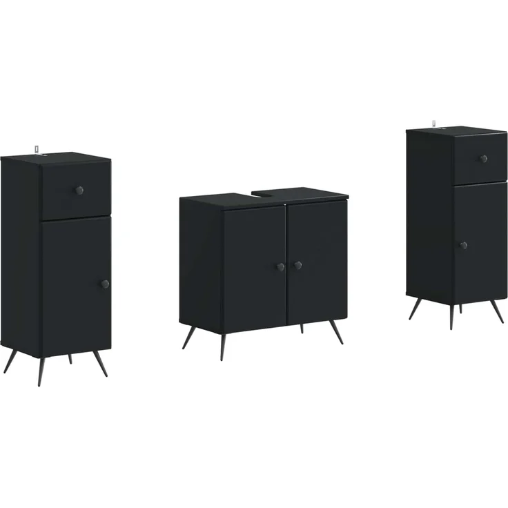 vidaXL 3-teiliges Badezimmer-Schranksystem BREDA 3 stk. Schwarz 3418045 – Bild 2