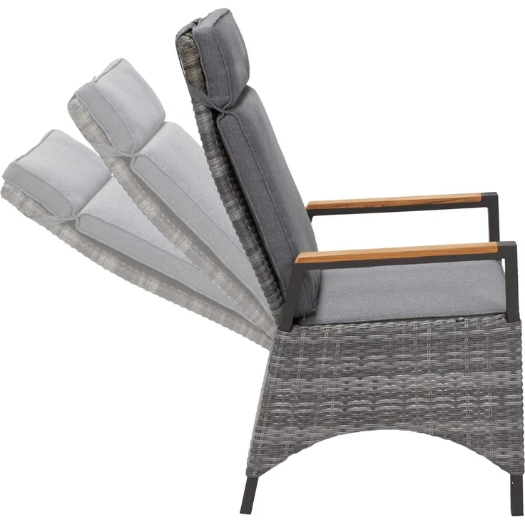 Positionsstuhl Nizza Verstellsessel Gartenstuhl Esstischstuhl Teak-Armlehne Grau – Bild 2