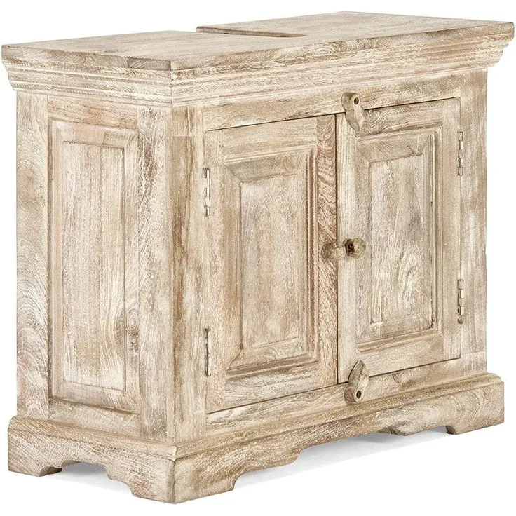 Waschbeckenunterschrank Mango Holz natur 73x61x33 cm massivum Patina Badunterschrank Landhausstil Gäste-WC Waschtischunterschrank