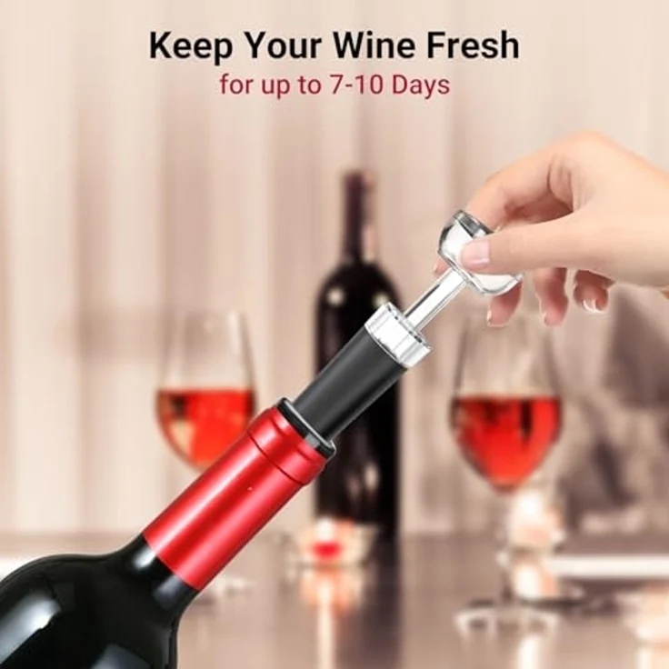 Todeco Elektrischer Weinflaschenöffner Set, 4-in-1 Weinöffner Set mit Wiederaufladbarer Korkenzieher, Automatischer Weinbelüfter, Folienschneider und Vakuum Weinstopfen, Geschenkset für Weinliebhaber – Bild 6
