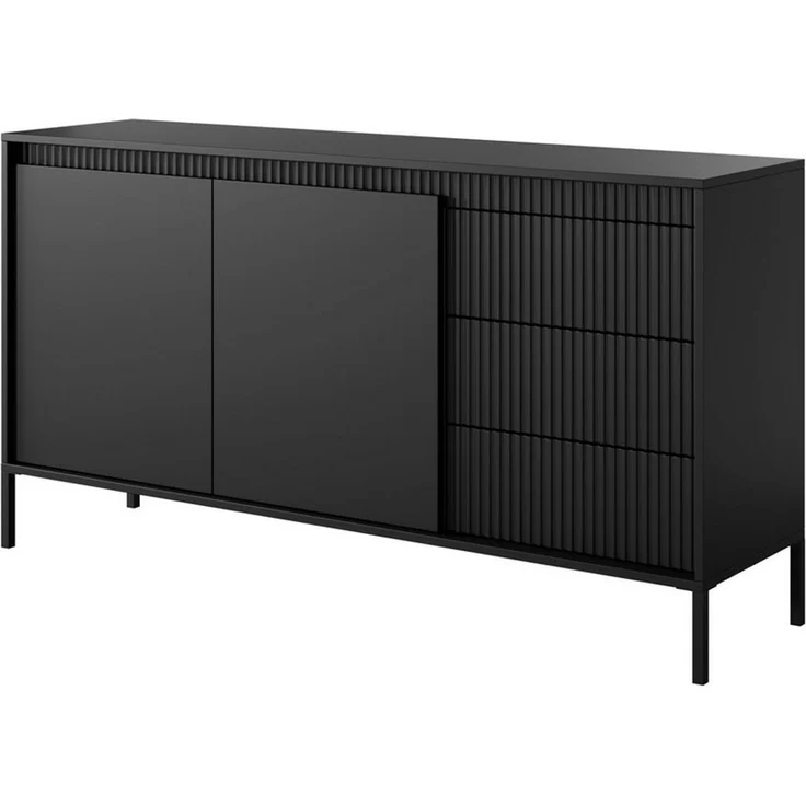 Masseno Kommode SENSATO 154 cm Sideboard mit 3 Schubladen und 2 Türen schwarz – Bild 5
