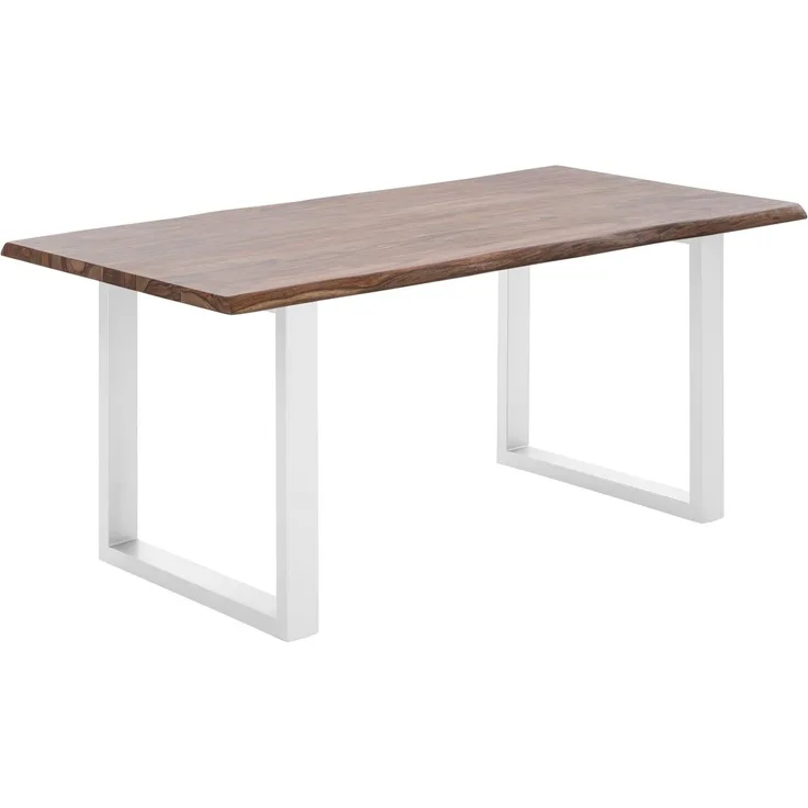 Esstisch Massivholz Palisander 200x100 cm Baumkante braun massivum Bullwer Esszimmertisch Küchentisch weißes Metallgestell