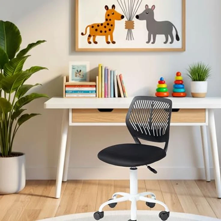 FurnitureR Bunter Schreibtischstuhl, moderner höhenverstellbarer Computerstuhl ohne Armlehnen, ergonomischer Drehstuhl für Kinderzimmer und Home Office – Bild 3