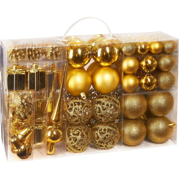 BRUBAKER Weihnachtsbaumkugel 101-teiliges Weihnachtskugel-Set mit Baumspitze, Christbaumschmuck aus Kunststoff, Weihnachtsdekoration edel und robust