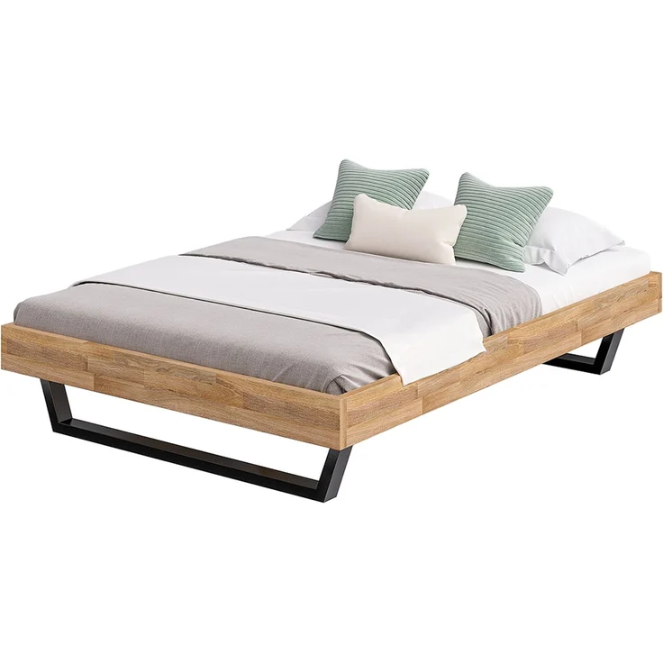 skølm 'Alver' Bett 140x200 cm, Bettgestell, natur geölt, Massivholzbett aus Eiche mit Metallkufen, Doppelbett ohne Bettkopf – Bild 9