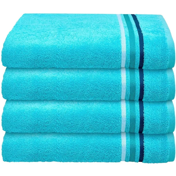 Schiesser Handtuch Skyline, 4er Set, mit Webbordüre, 100% Baumwolle Türkis