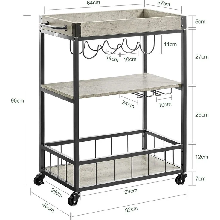 SoBuy FKW56-HG Küchenwagen, MDF, PVC-Beschichtung, Dunkelgrau, 82 x 90 x 40 cm – Bild 3