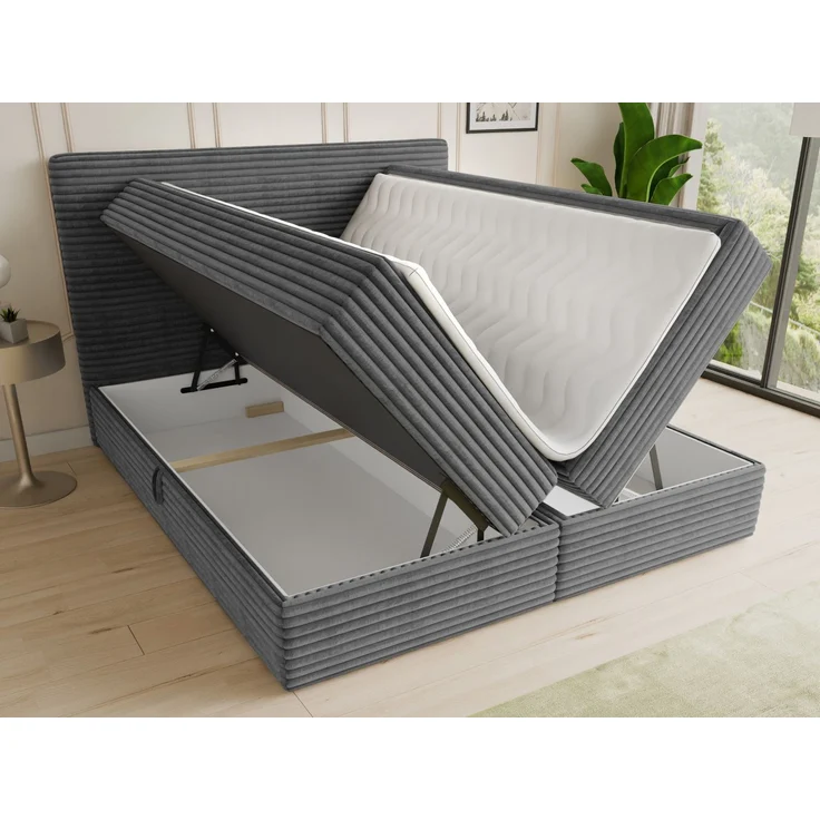 Boxspringbett Mollo mit 2 Bettkästen, Doppelbett mit Bonell-Matratze und Topper, Polsterbett in weichem Cordstoff, Bett, Bettgestell für Schlafzimmer (Graphit (Tilia 90), 140 x 200 cm) – Bild 3