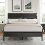 VECELO Bettgestell, 140x190 cm, mit Kopfteil aus Holz, Plattformrost aus Metall, mit soliden Lattenhalterungen und Stauraum, einfache Montage, Schwarz