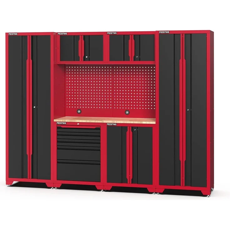 Feistos Werkstatteinrichtung "Juno 14", schwarz/rot, 264 x 46 x 198 cm (B x T x H),2 Hochschränke