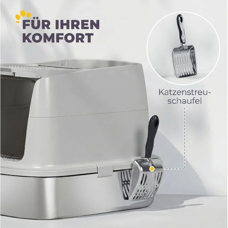 Geschlossene Katzentoilette aus Edelstahl mit Schaufel, 52,4x41,3x39,8 cm, Hellgrau – Bild 4