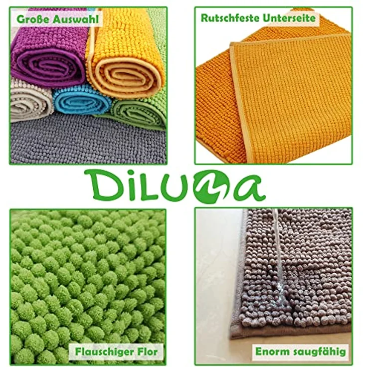 DILUMA Badematte Badematte Chenille 50x80 cm – Badteppich mit kuscheligem Flor, Polyester, rechteckig, Rutschhemmende Beschichtung, schnell trocknend, hohe Saugkraft – Bild 9