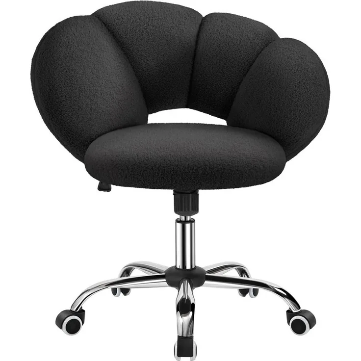 Yaheetech Drehstuhl mit Schaukelfunktion, Höhenverstellbar (45,5 - 56 cm), Bouclé-Gewebe, Schwarz