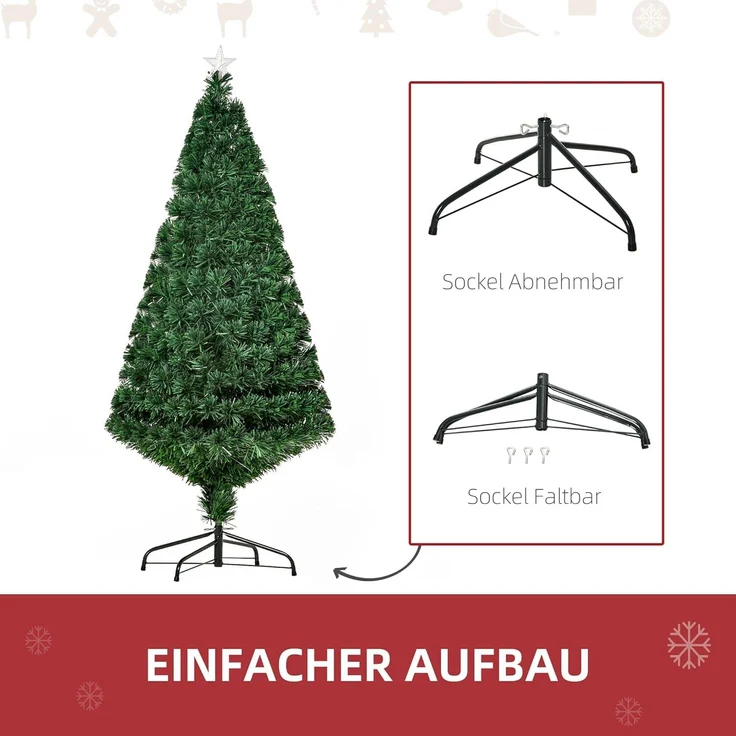 HOMCOM Künstlicher Weihnachtsbaum Weihnachtsbaum, Tannenbaum, Lichtfaser LED Christaum, Grün, 120 cm – Bild 5