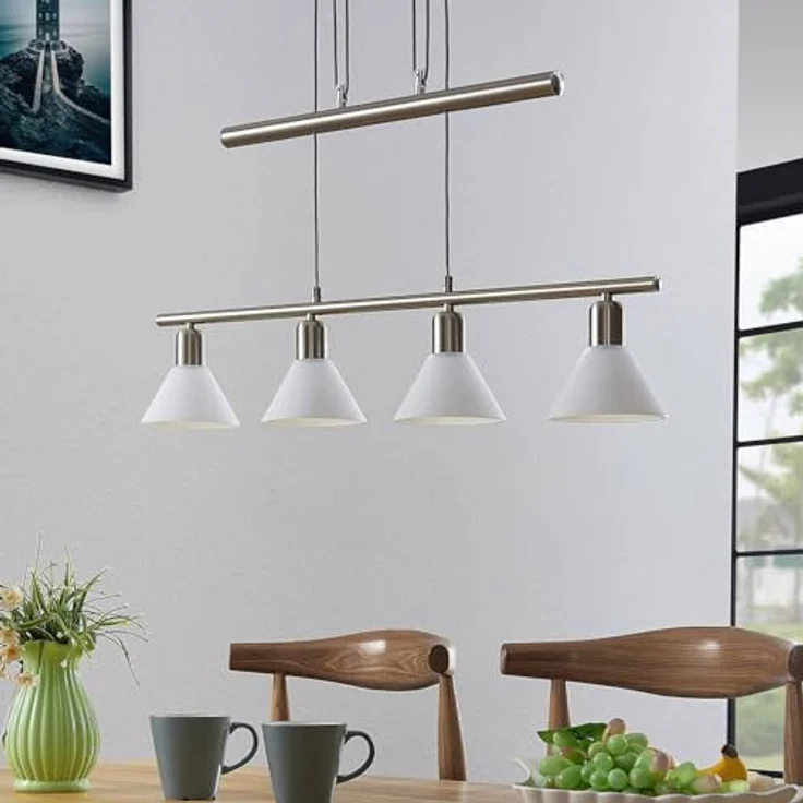 Lindby Pendellampe Delira, 4-flg. nickel, höhenverstellbar mit marmorierten Glasschirmen, für E14 LED Leuchtmittel – Bild 4