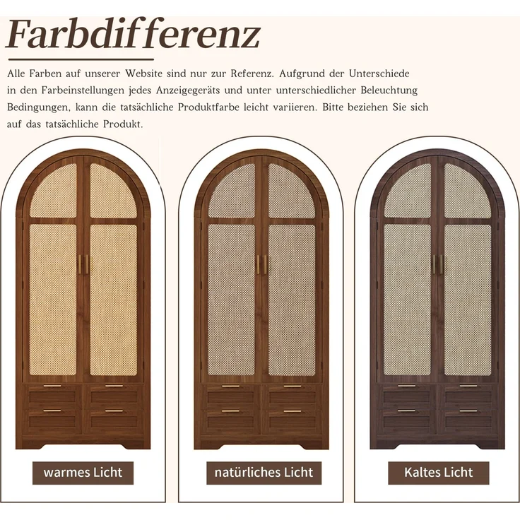 DESVIAE Garderobenschrank Nussbaum aus MDF – 80x180x50 cm – Rattantüren, Schubladen – Bild 6