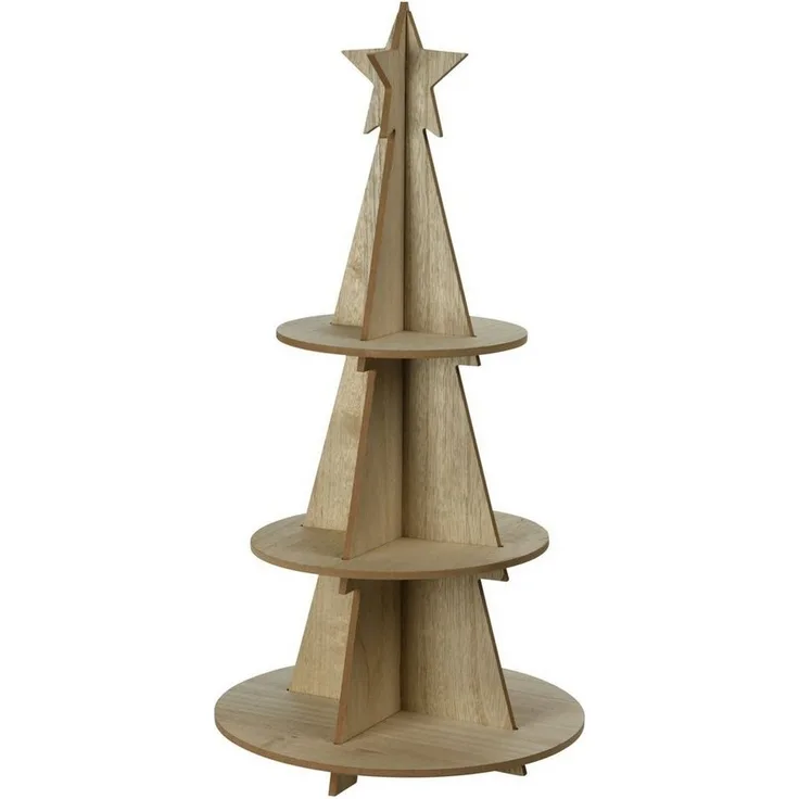 Spetebo Weihnachtspyramide XXL Holz Weihnachtsbaum Pyramide 60cm mit 3 Etagen, Weihnachts Deko Etagere mit Stern Spitze
