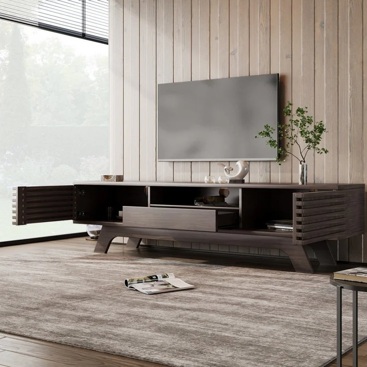 OKWISH Lowboard TV-Schrank mit Viel Stauraum (TV-Möbel, TV-Panel, 1 St, Zwei Türen und eine Schublade), mit offene Fächer und durchdachte Kabeldurchführungen – Bild 3