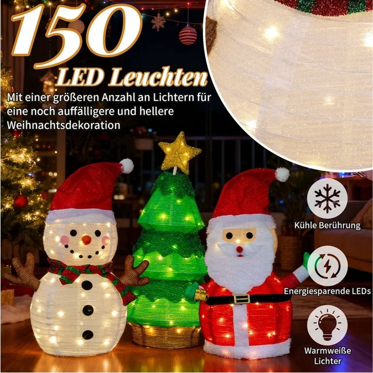 LALAHO Weihnachtsmann Schneemann & Weihnachtsbaum Kombination, mit 150 warmweißes LEDs für Außen und Innen – Bild 4