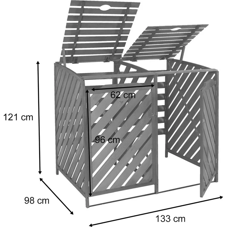 XL 2er-/4er-Mülltonnenverkleidung HWC-J44, Mülltonnenbox, erweiterbar 121x133x98cm Holz MVG-zertifiziert ~ braun – Bild 3