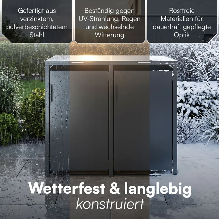 STEELSØN 'Thoria' Mülltonnenbox 2er je 240 Liter, anthrazit, Mülltonnenverkleidung aus Stahl, wetterfest, 116x80x134 cm, Müllbox für 2 Tonnen – Bild 6