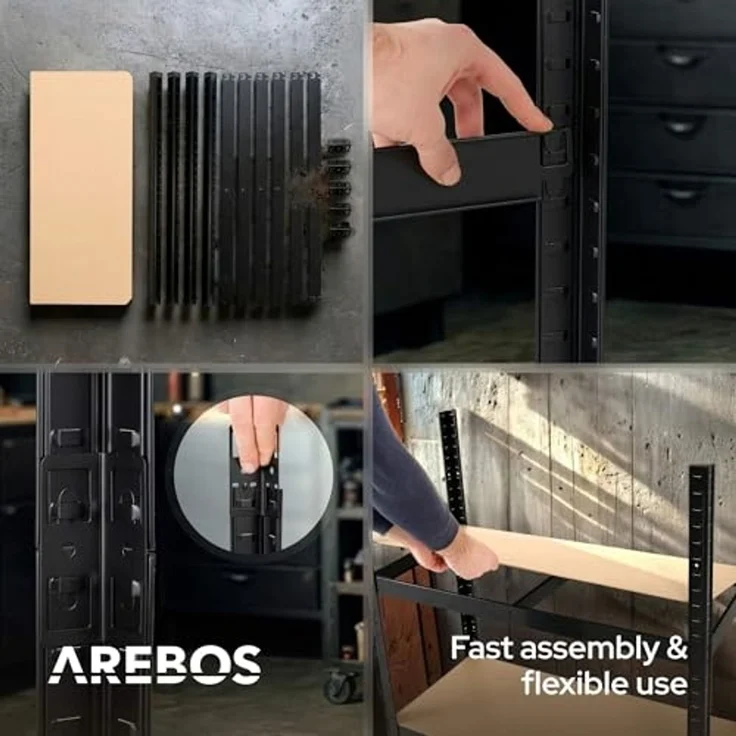 Arebos Schwerlastregal Kellerregal Steckregal Lagerregal 180 x 90 x 40 cm, Set 2-tlg. – Bild 6