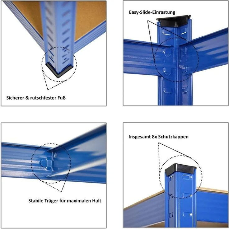 PROREGAL Mega Deal Eckregal Ragnar 1x: 180 x 90 x 60 cm | Taurus 2X: 180 x 120 x 60 cm Blau Fachlast 175kg, Kellerregal, Steckregal, Garagenregal, Lagerregal – Bild 4