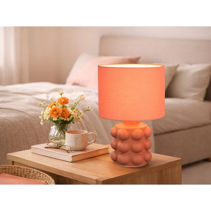Retro LED Tischlampe mit Keramikfuß & Stoffschirm Orange, Höhe 30cm – Bild 5