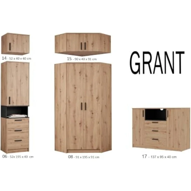 Marmex Möbel Grant 17A 2-türige Kommode mit Schubladen, hohe TV-Kommode, Kommode für das Schlafzimmer, laminierte Spanplatte, artisan Eiche+schwarz, 137x95x40 cm – Bild 6