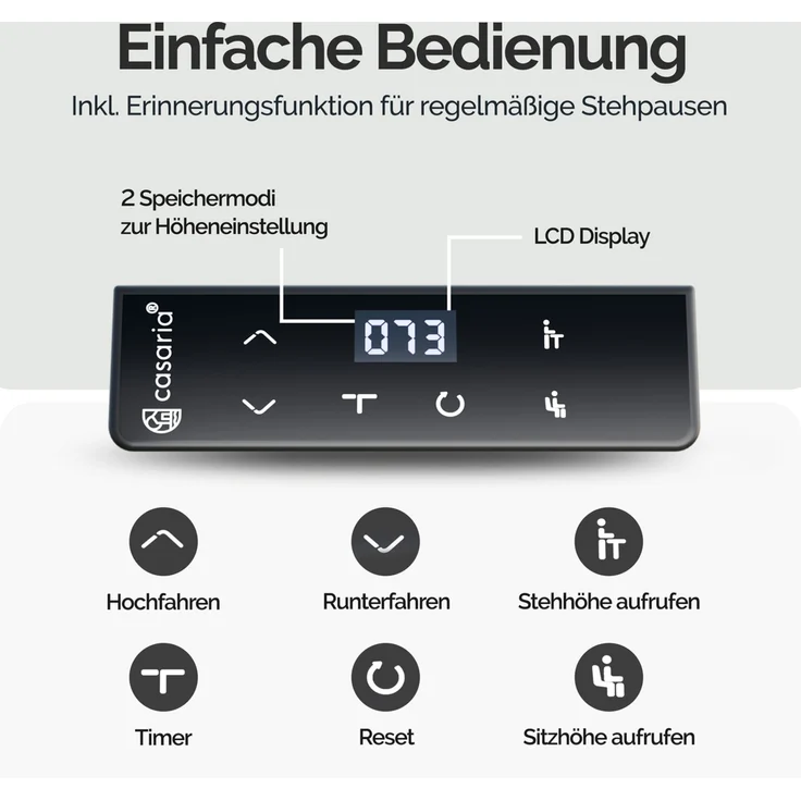 Casaria Elektrisch höhenverstellbarer Schreibtisch, LCD- Display, Spanplatte/Stahlgestell, Weiß, 160x75 cm – Bild 6