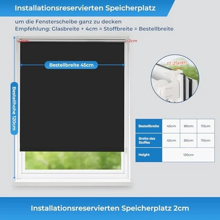 Verdunklungsrollo Thermo Rollos Klemmfix ohne Bohren 105x150 cm Schwarz Verdunklungsrollo Lichtundurchlässig Fensterrollo Sicht-und Sonnenschutz Wand-und Deckenmontag Rollo für Fenster und Tür – Bild 5