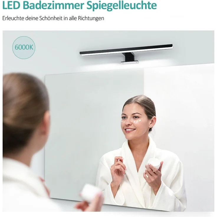 EMKE Spiegelleuchte LED Spiegelleuchte 40cm Spiegellampen für Badezimmer IP44 Schrankleuchte, Schwarz, Kaltweißes Licht 6000K – Bild 2