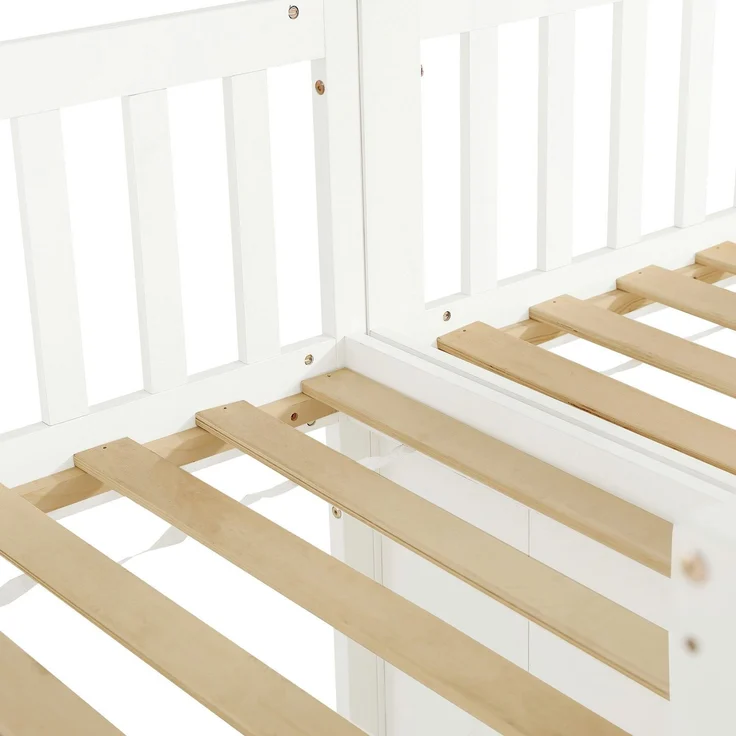 Etagenbett mit Regal, Schrank, Lattenrost und Treppe, 90x200cm, Kinderbett mit Rausfallschutz, Hochbett, Kiefer – Bild 10