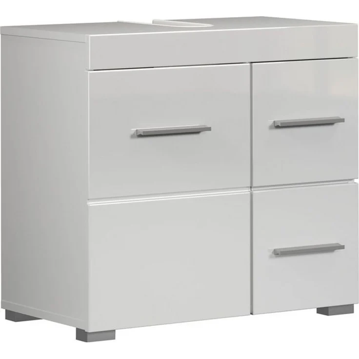 trendteam smart living - Amanda - Waschbeckenunterschrank - Weiß/Weiß Hochglanz - Waschtisch mit 1 Tür, 1 Einlegeboden, 2 Schubkästen Vollauszug – (BxHxT) 60 x 56 x 34 cm - Unterschrank mit Schubladen – Bild 4