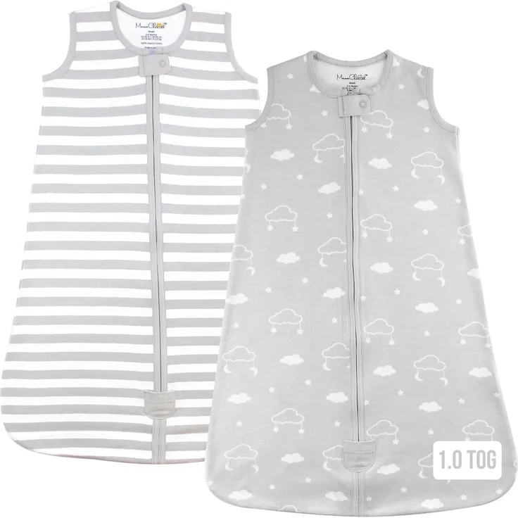 Baby Schlafsack 1.0 TOG, Bio-Baumwolle Baby tragbare Decke mit Zwei-Wege-Reißverschluss, Swaddle Transition, All-Season Schlafsack für Neugeborene Kleinkind Kleinkind Junge Mädchen, 2-Pack, 6-12 Monat