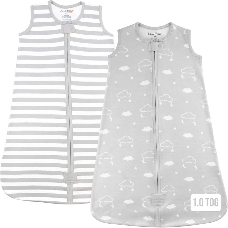 Baby Schlafsack 1.0 TOG, Bio-Baumwolle Baby tragbare Decke mit Zwei-Wege-Reißverschluss, Swaddle Transition, All-Season Schlafsack für Neugeborene Kleinkind Kleinkind Junge Mädchen, 2-Pack, 6-12 Monat – Bild 1