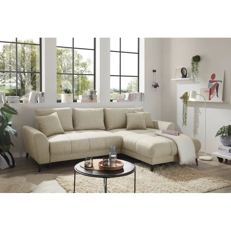 Sofa Bern von ED Exciting Design mit Schlaffunktion Ivory, Bettkasten und Lumos Mikrofaserbezug