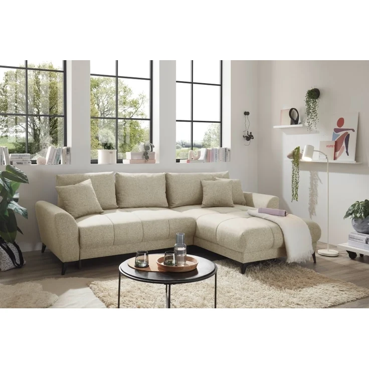Sofa Bern von ED Exciting Design mit Schlaffunktion Ivory, Bettkasten und Lumos Mikrofaserbezug – Bild 1