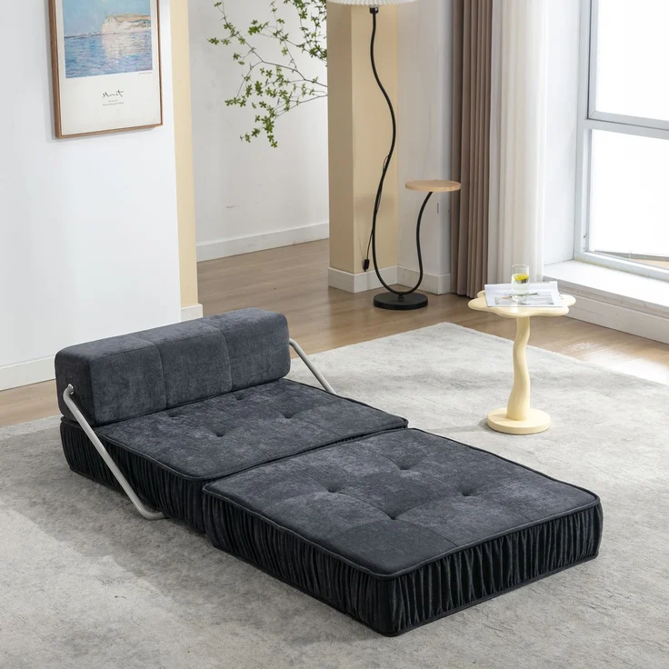 ZUBALIYA SchlafSofa mit Chenille - Bezug, modular aufgebaut, mit Schaumstoffpolsterung, mit rutschfester Basis, Dunkelgrau – Bild 4