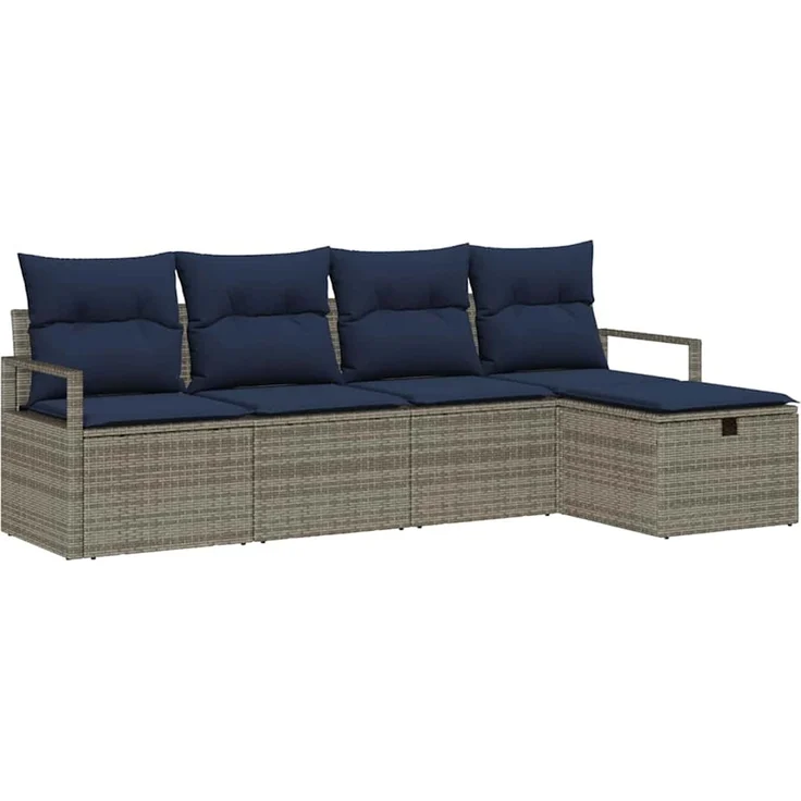 vidaXL Sofa Set 5 stk. 5-Sitzer Grau und Marineblau Poly-Rattan 3359164 – Bild 2