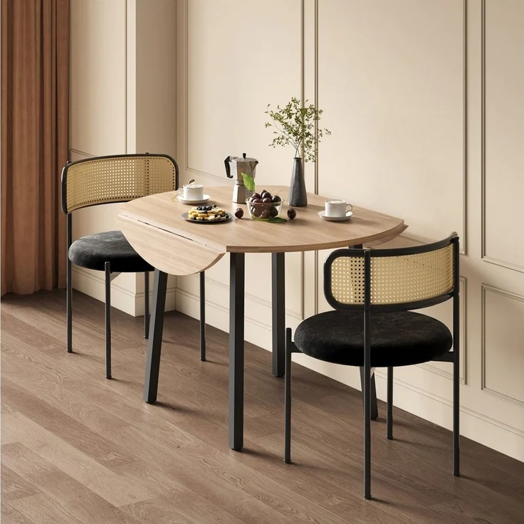 HAUSS SPOLE Esstisch mit Metallbeine,Tischplatte Kaffeetisch rund Klappbar für Wohnung (Packung, 1-St, klappbare Tischplatte, geeignet für kleine Wohnungen, Eichenfarbe), für 2-4 Personen, rund, Metallbeine – Bild 3