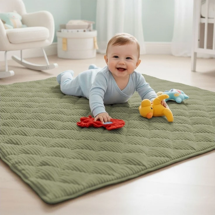 Krabbeldecke Soft-Cord wasserabweisende Sanosoft Babydecke Khaki Grün 120x120cm, Sanosoft, Öko-Tex und Made in Germany – Bild 5