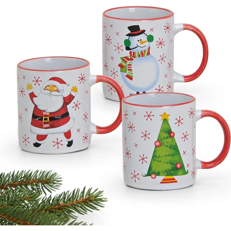 matches21 HOME & HOBBY Tasse Weihnachtstassen 3er Set Weihnachtsbaum Schneemann Kaffeetassen, Keramik, Tee Kaffee-Becher, Weihnachten, klassisch, bunt weiss, 300 ml