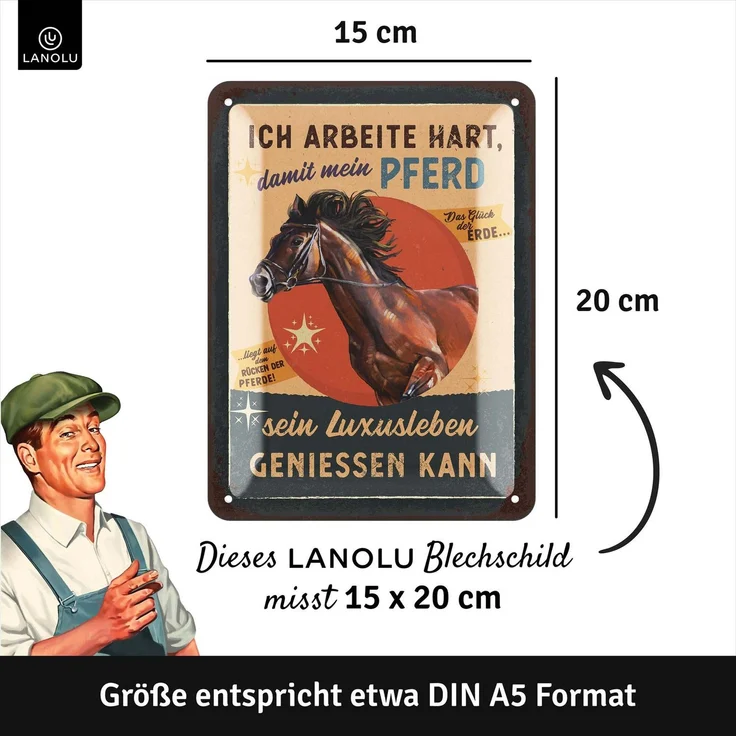LANOLU Blechschild Pferd Luxusleben - 15x20cm – Metall – Mehrfarbig – 15217 – Bild 4