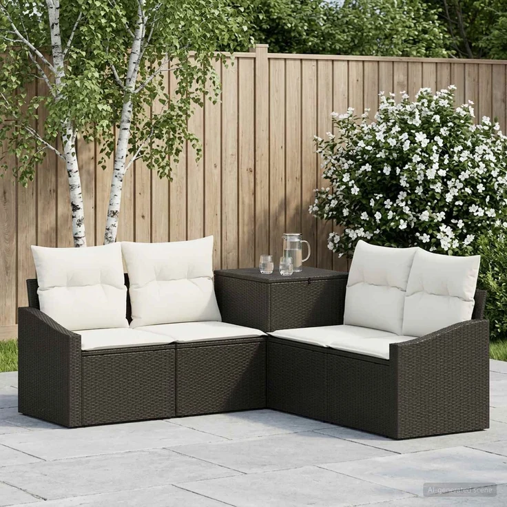 vidaXL Sofa Set 5 stk. Schwarz und Cremeweiß Polyrattan und Stahl 3447812 – Bild 1