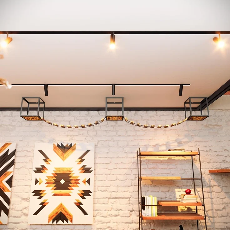 QLS Katzen-Kletterwand LOFT Deckenmontage, Set Aus Metall pulverbeschichtet und Holz Geflammt 5 Teilig – Bild 2